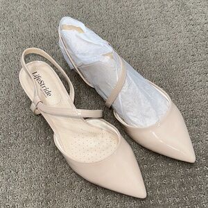 Life Stride Pale Nude Patent Leather Pointed Slingback Flats